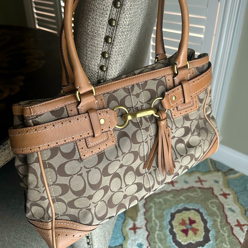 Coach Tan and Brown Shoulder Bag